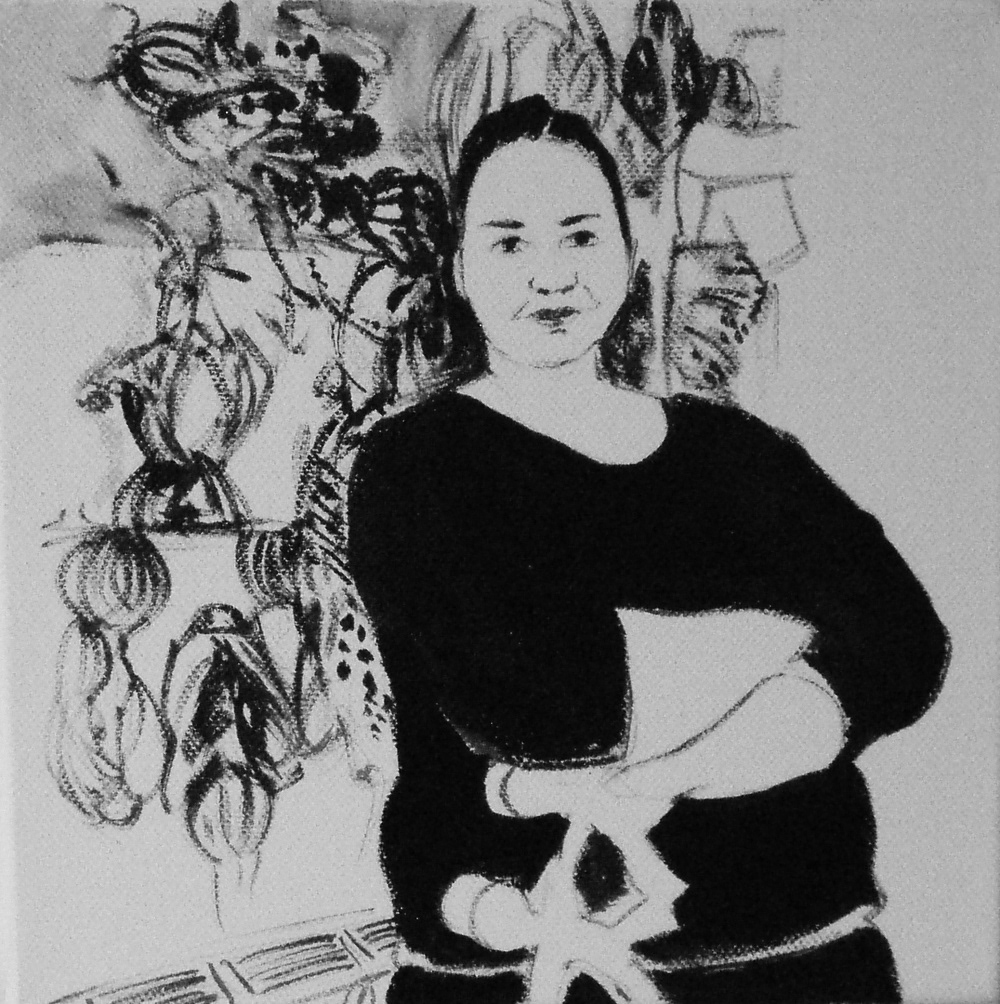 Oil Painting black and white woman Interior