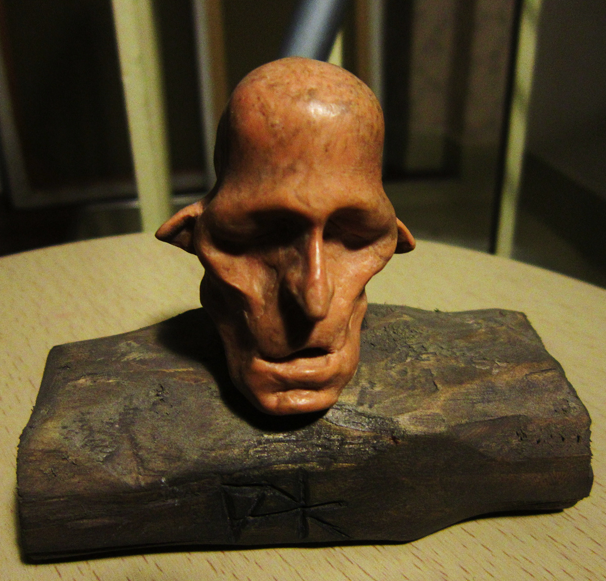 Wax work head effigy bust Character sculpture old man sleepy little head face dramatic