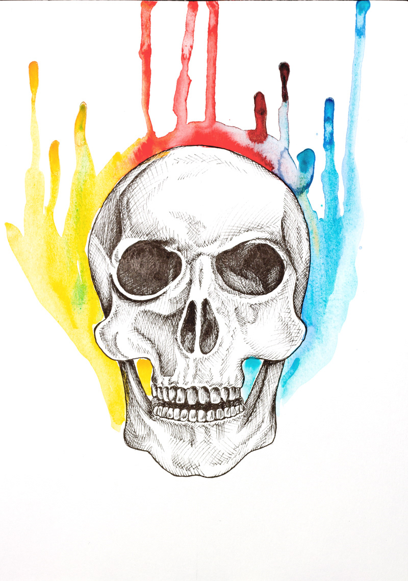skull bones anatomy watercolor ink Original Art