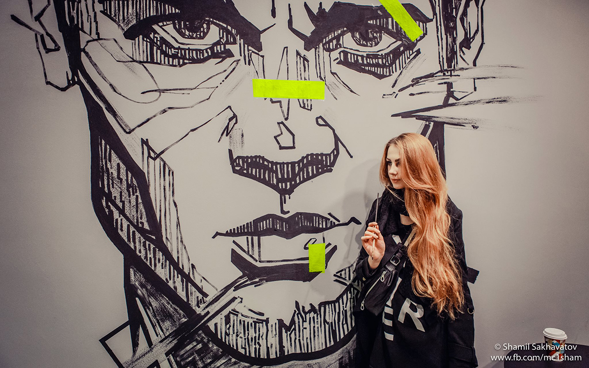 граффити мурал арт иллюстрация портрет графика акрил живопись дизайн интерьер стена wall portrait graphics Interior
