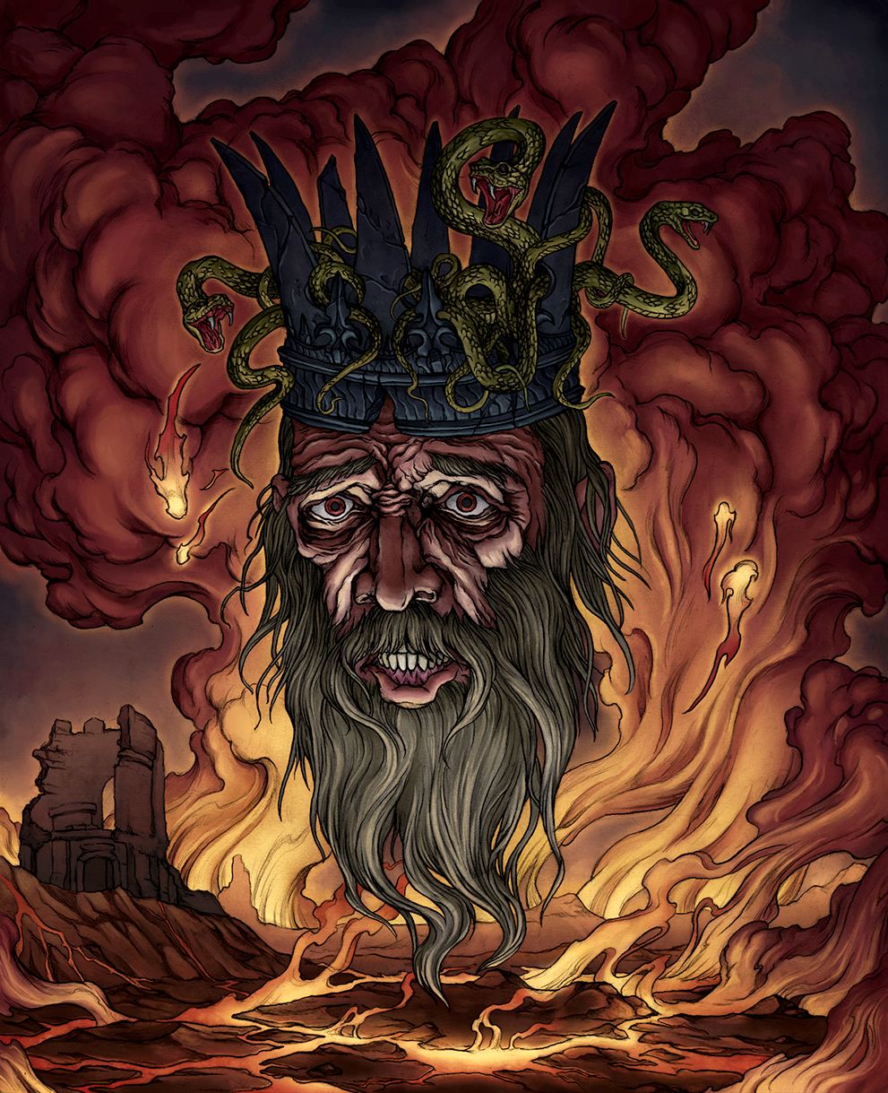 old man beard crown snake serpents fire kingdom