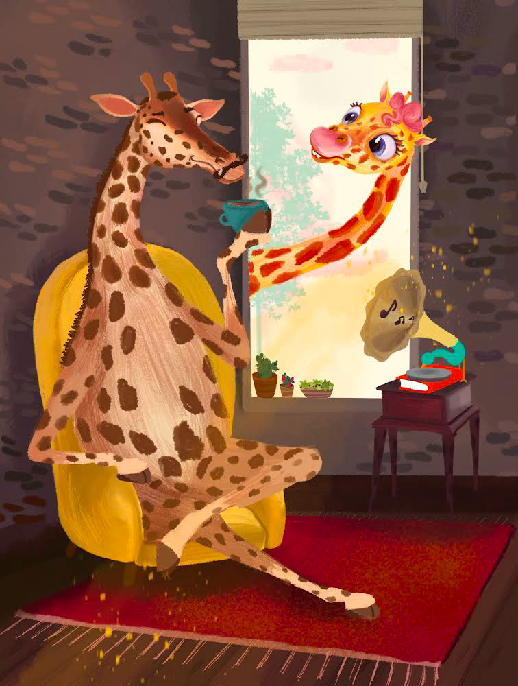 children dad giraffe ILLUSTRATION 