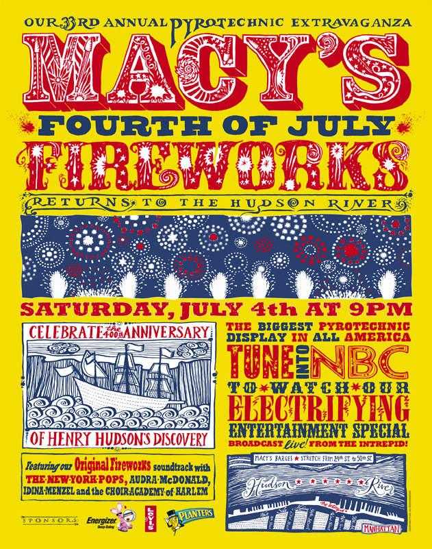 Macy's  FireWorks 4th of July poster Inkymole type