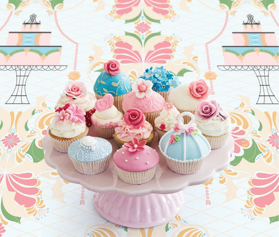 Surface Pattern surface design wedding Birthday cake feminine marie antoinette floral stripes pink and blue