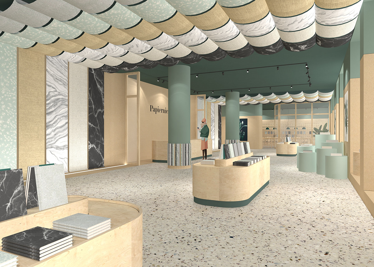 concept designmydeer green Inetriordesign Interior paper paper shop pastel warsaw