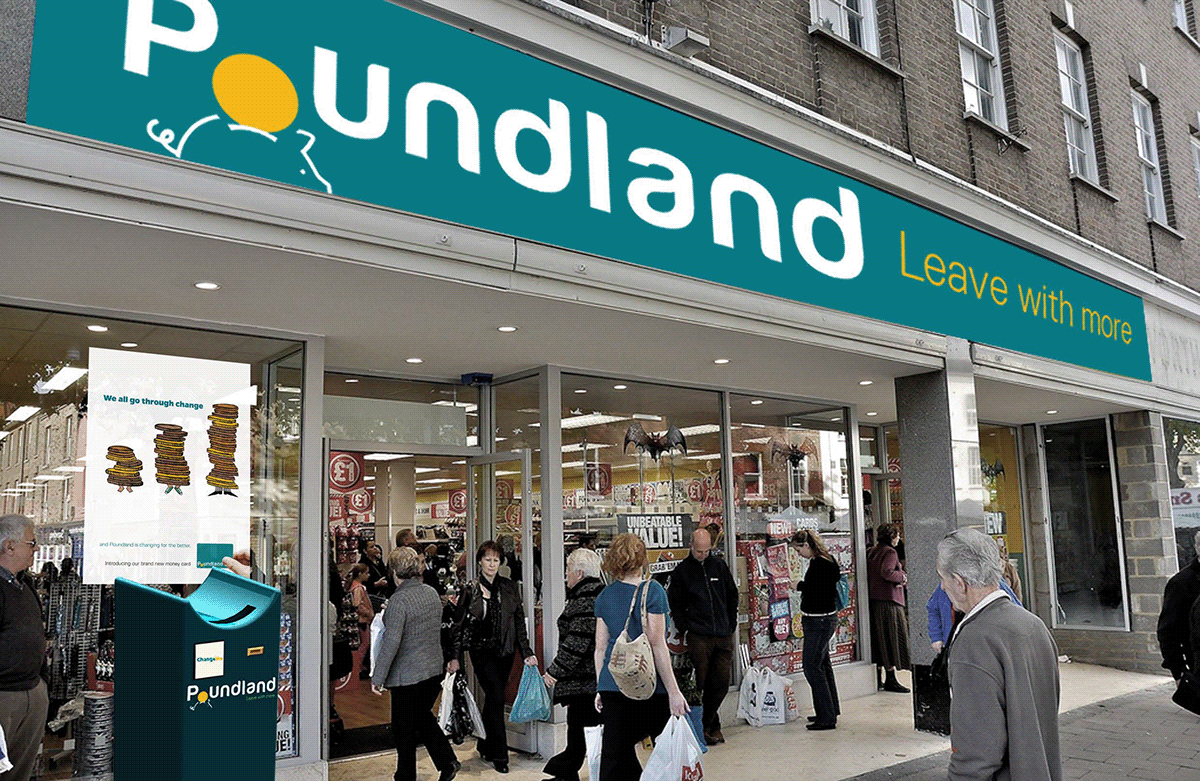 poundland campaign machine Point of Sale pos high street retailer pound stores Retail design copy user experience money saving change pounds