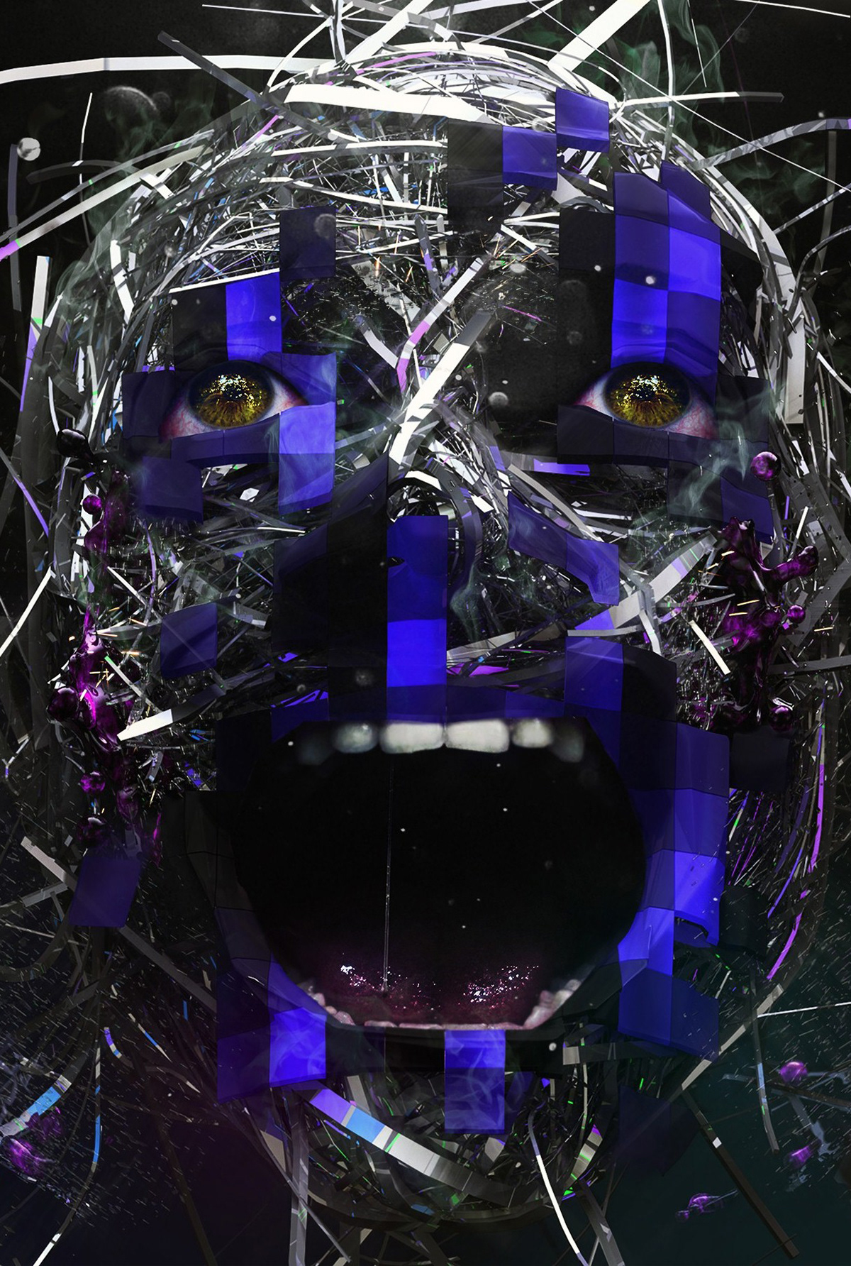 equalizer photoshop cinema 4d face head 3D Mouth lines tiles electronic shock wave Render bass sound