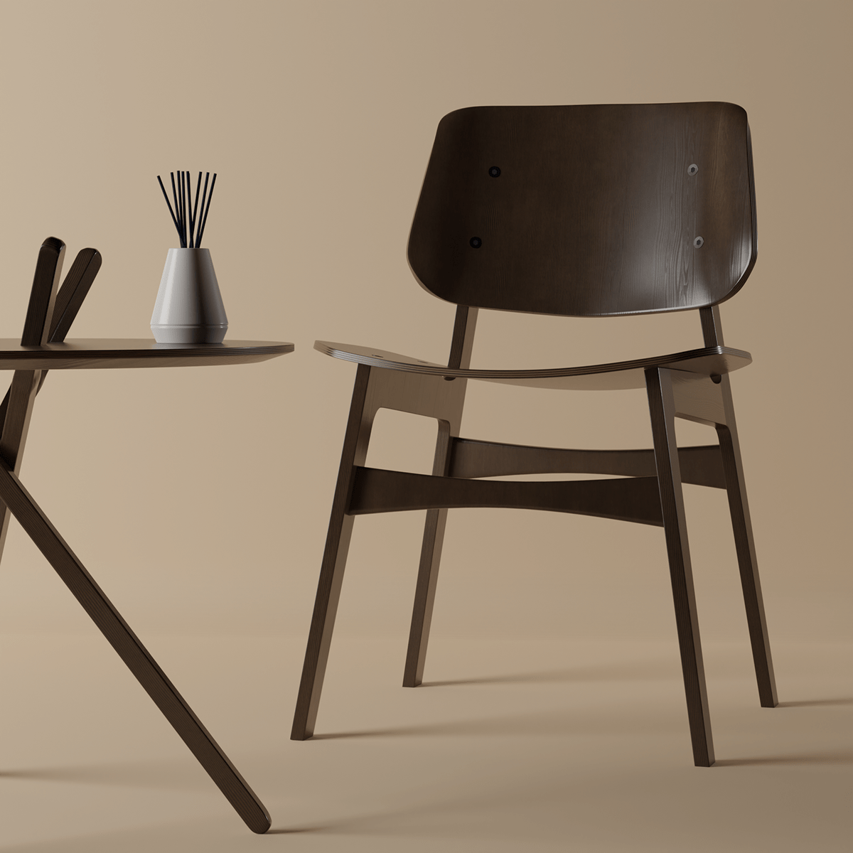 3D chair photorealism studio table wenge wood