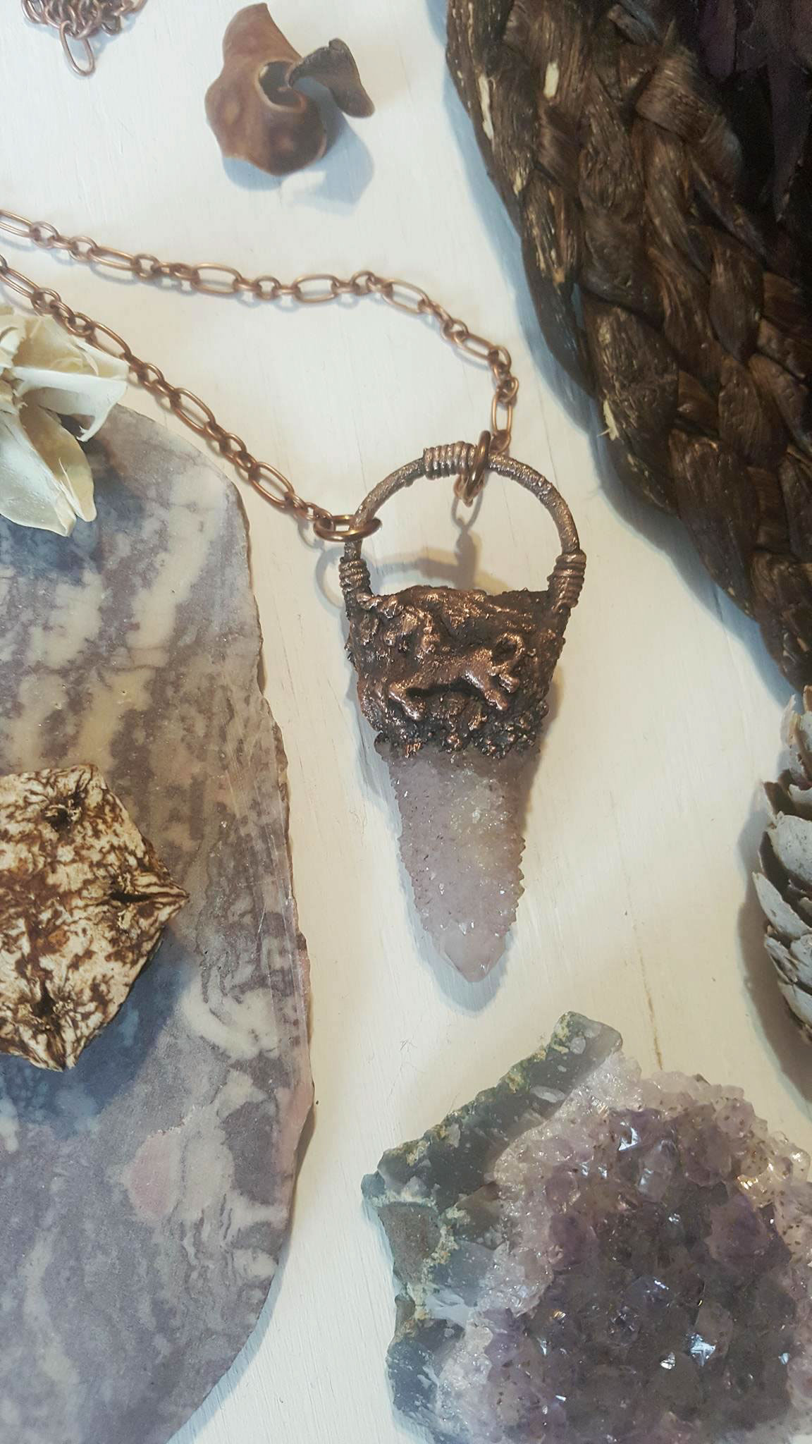 copper jewelry handmade crystal amethyst quartz Aura spiritual metaphysical
