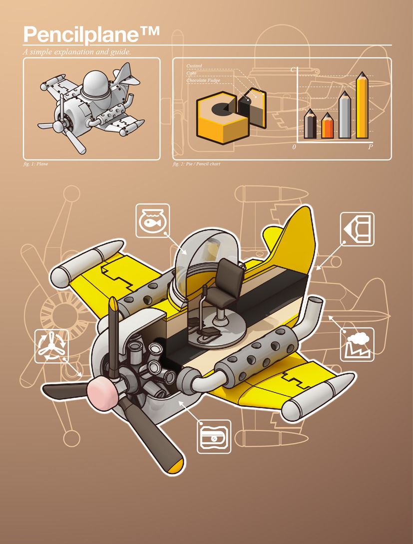Exploded view airplane 3D Modelling vector
