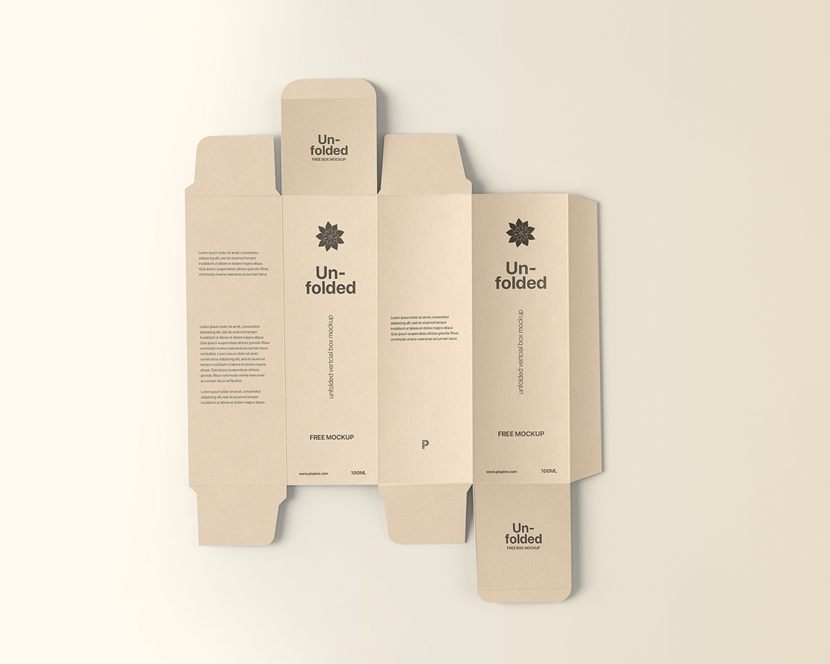 box branding  design free mockup  Packaging paper print psd template unfolded vertical