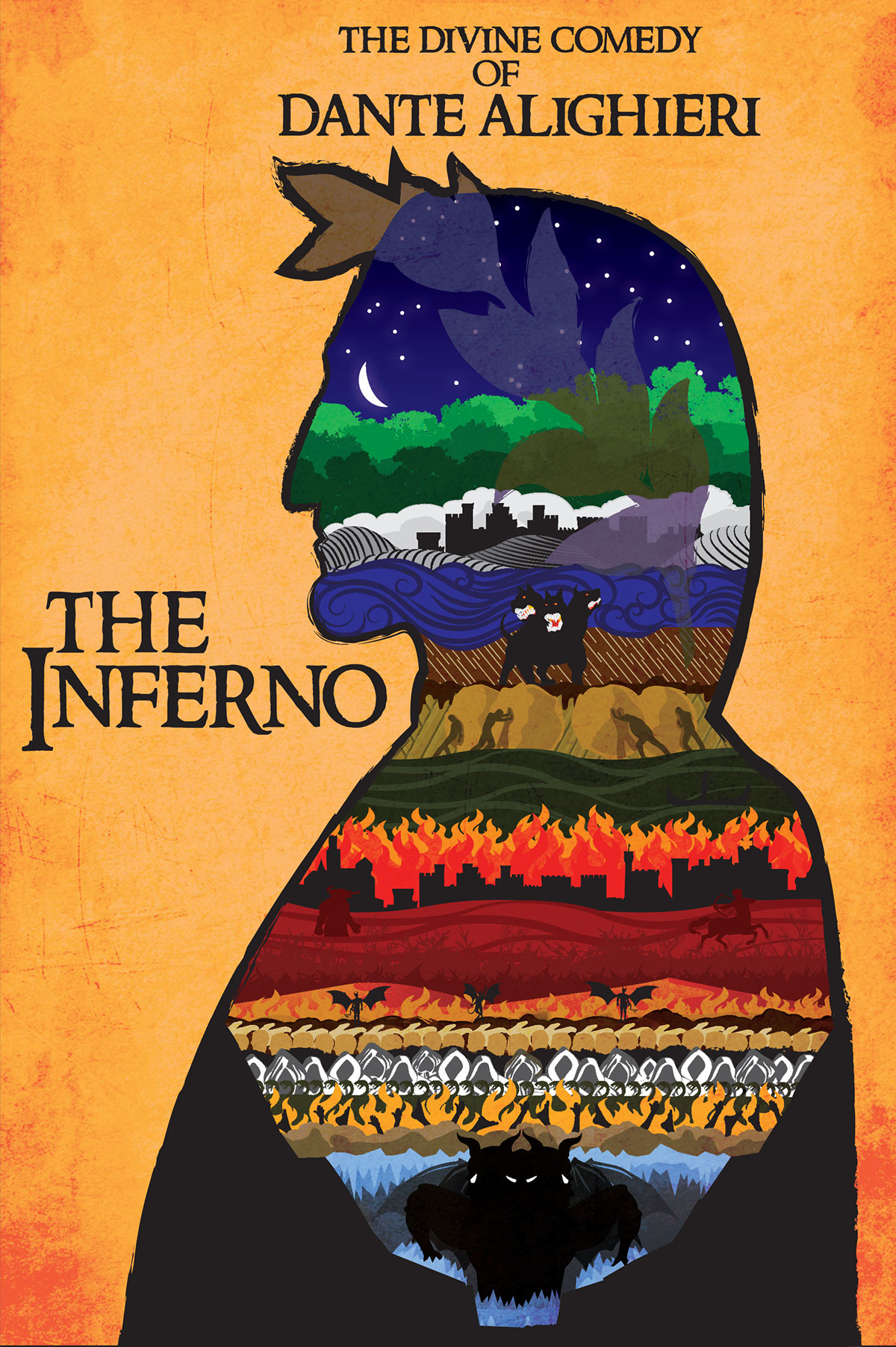 Illustrator graphic design  book cover Dante's Inferno poem divine comedy