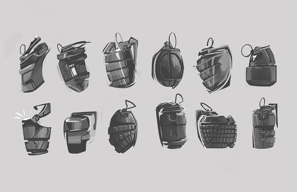 grenades pistols concept art Andrew thompson