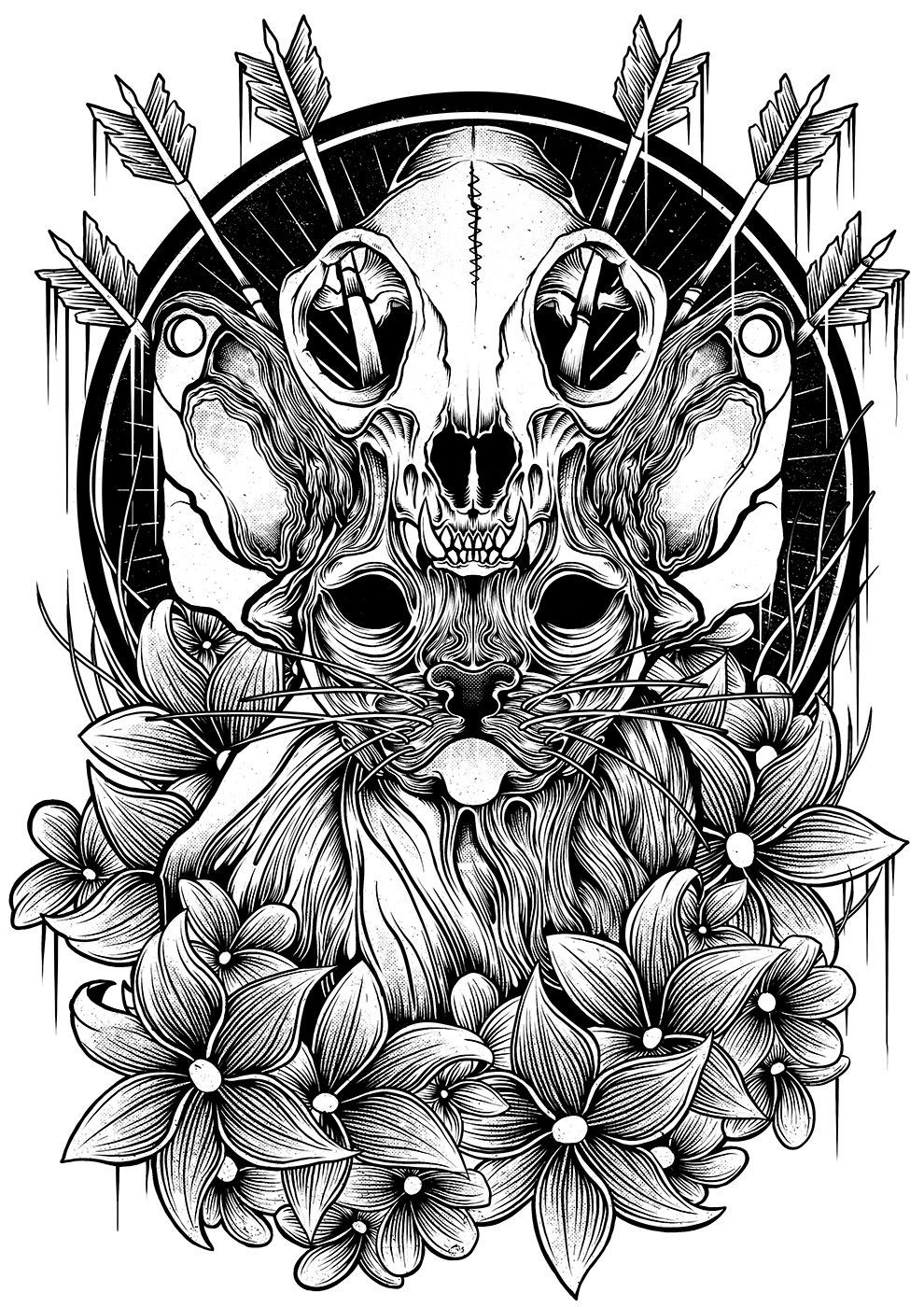 Cat kitten artwork tshirt sphynx Flowers autumn skull cat skull
