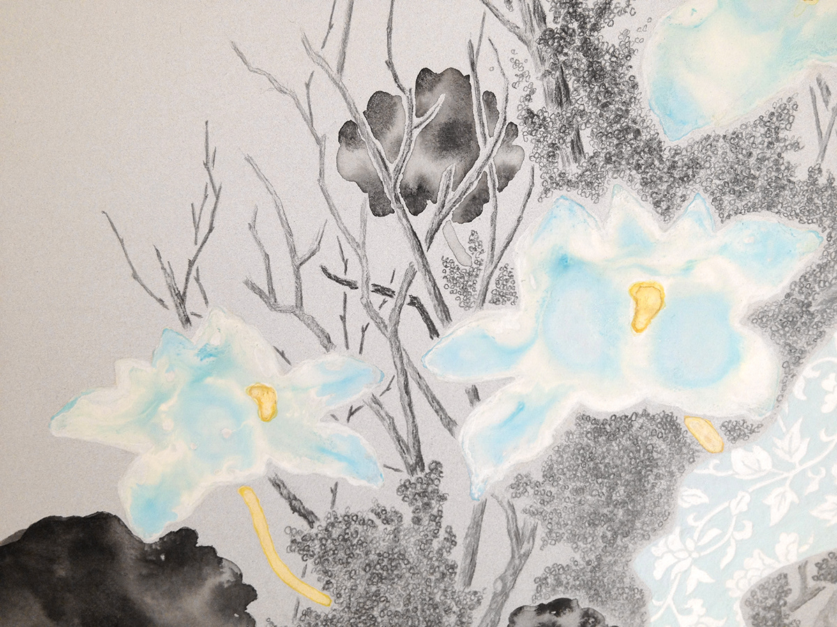 japan pencil Wabisabi Black&white Space  acrylic paper pattern Tree  flower Lotus Plant multiplication detailed art