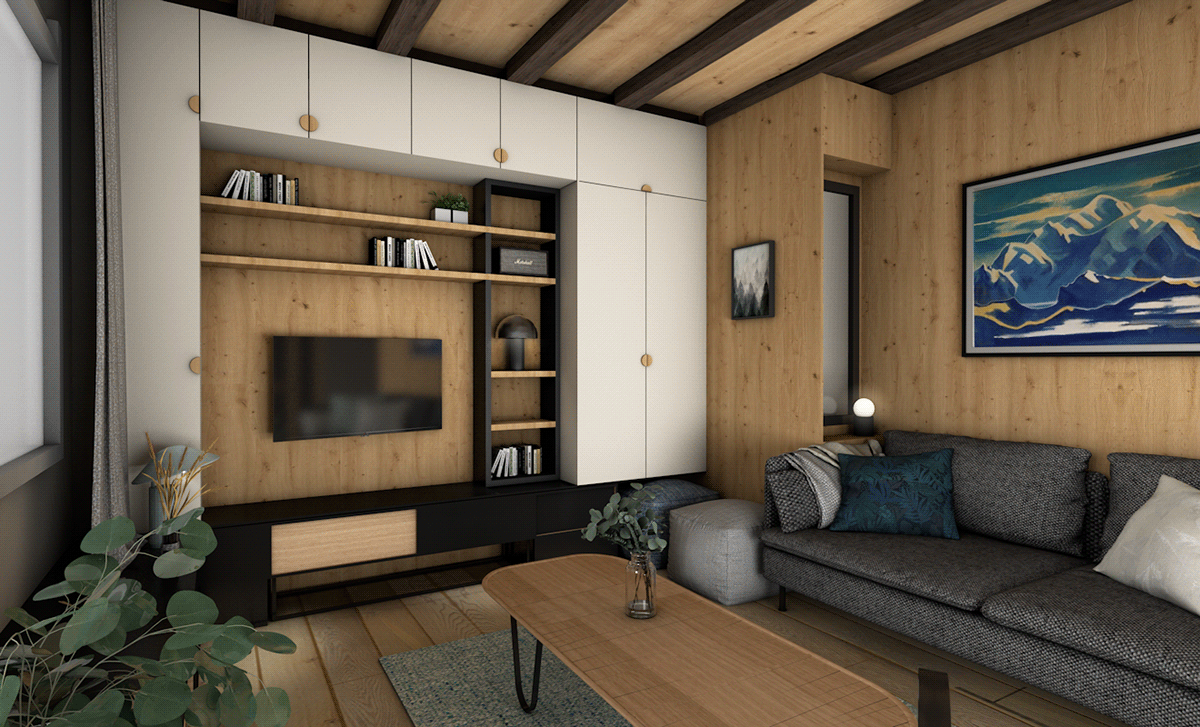 interior design  architecture 3D visualization Render chamonix cabin chalet design