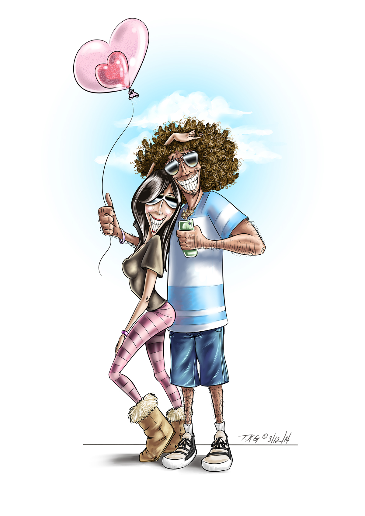 Adobe Portfolio sketch couple selfie pose Love balloon uggs provocative
