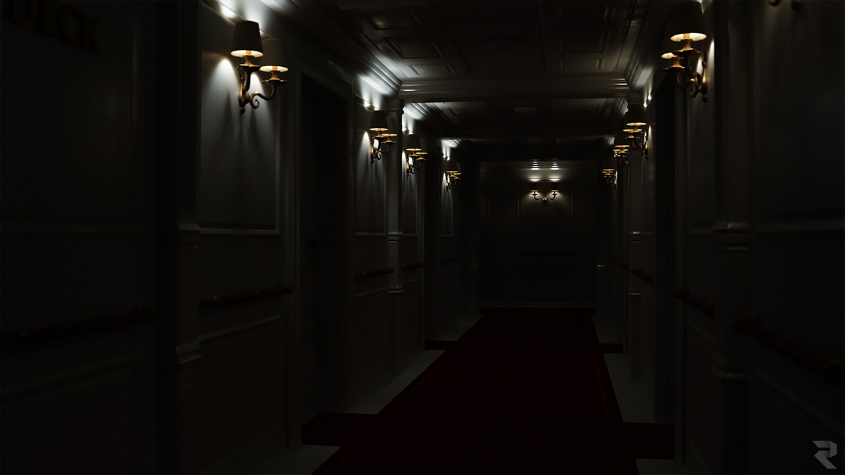 titanic art nouveau hallway Octane Render Interior lighting CGI environment 3D