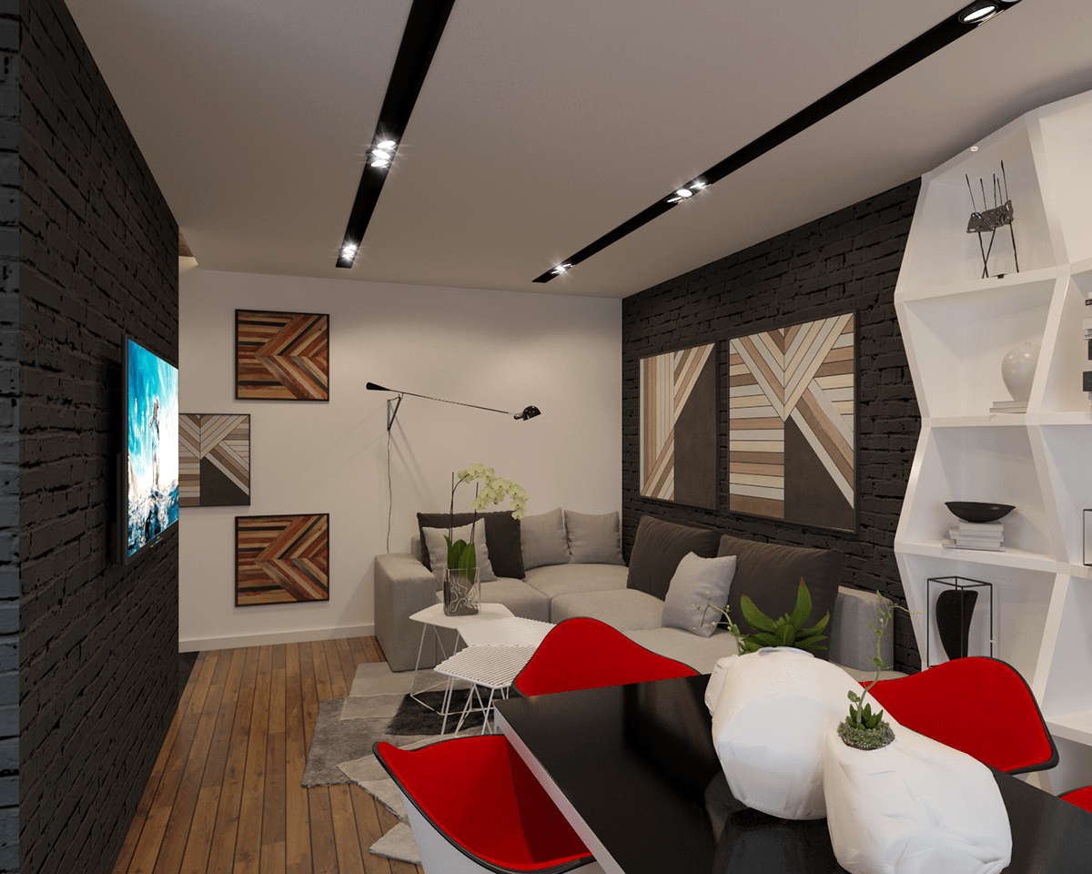 3D Interior flat home design visualization
