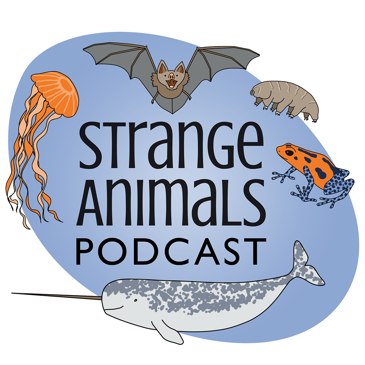 animals bat frog ILLUSTRATION  jellyfish logo Logo Design narwhal podcast Tardigrade