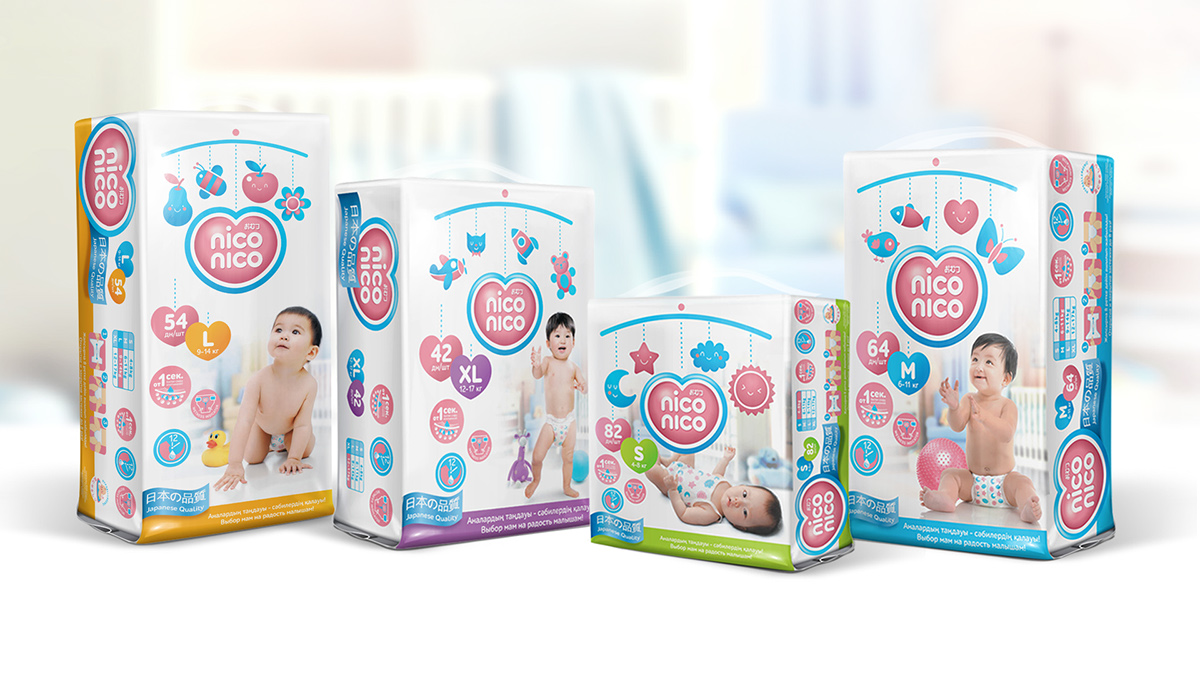 Packaging logo identity diapers baby japan kids ILLUSTRATION 