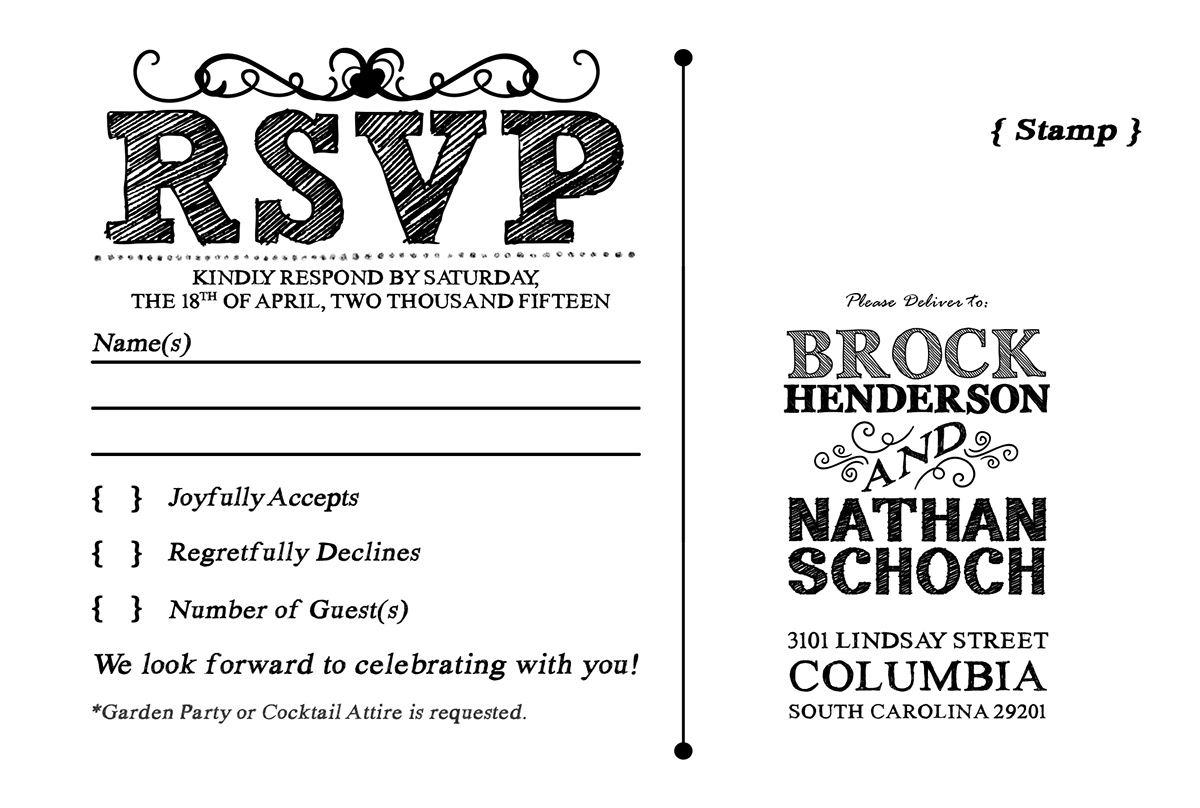 Brock Henderson Nathan Schoch wedding Chalkboard southern blackboard chalk costume invitations reception rsvp postcard