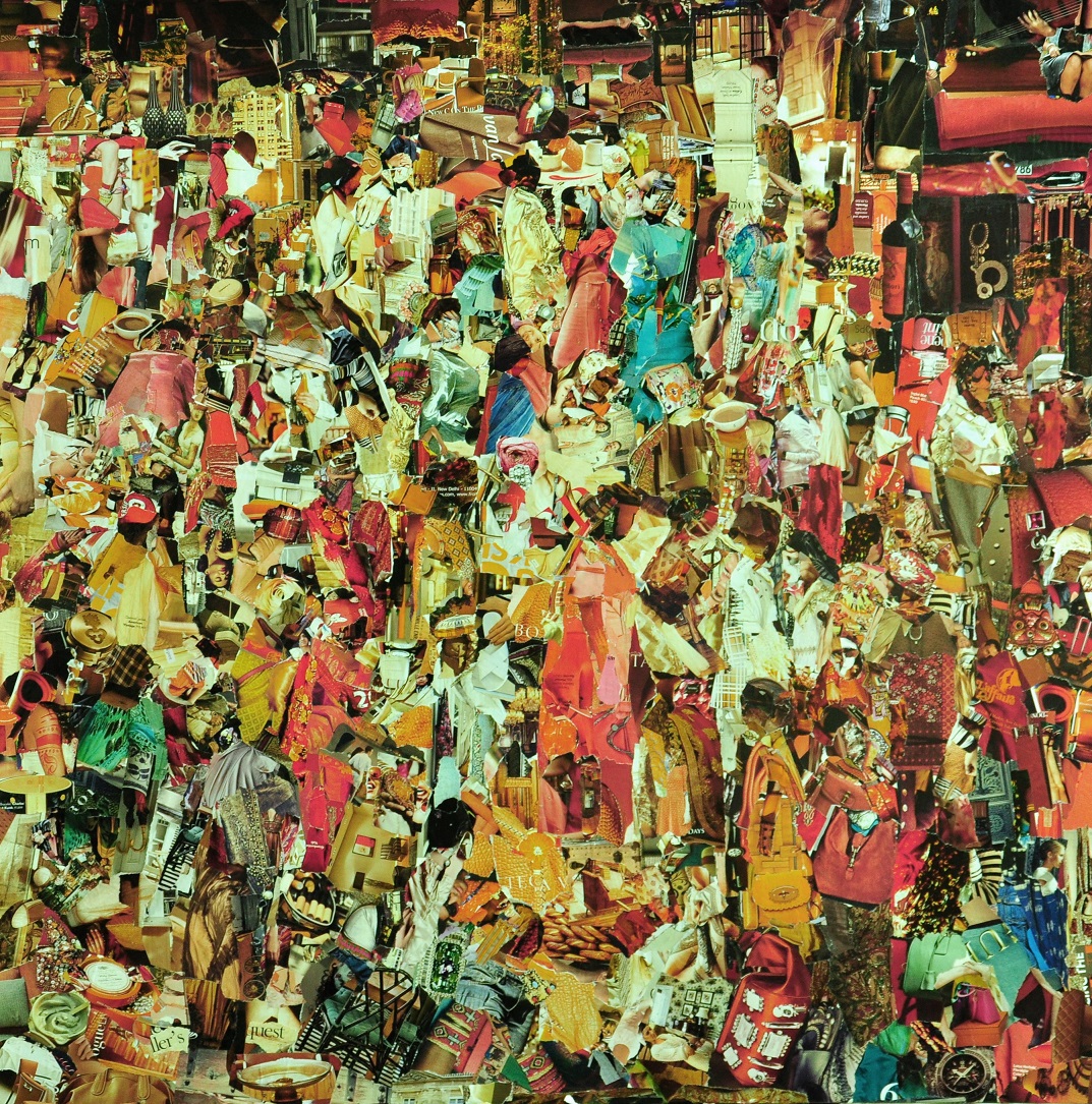 collage papier collé Street golden gate people crowd India