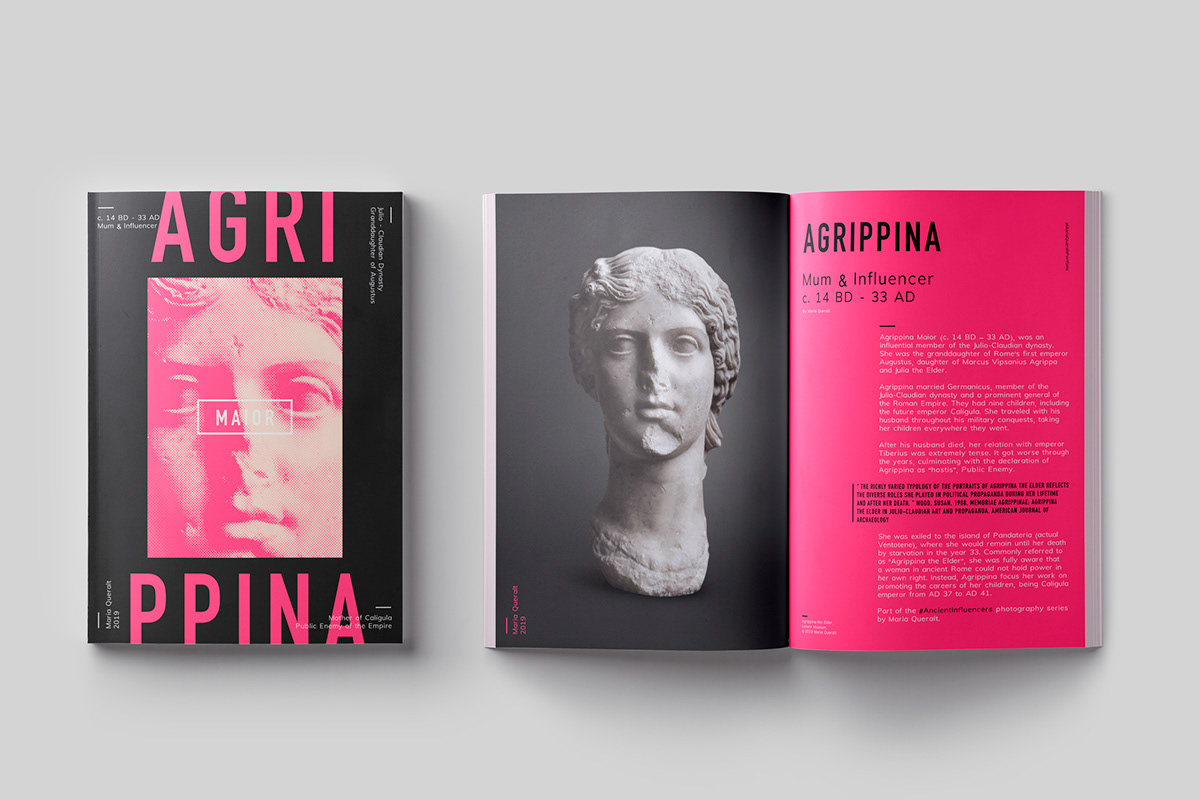 Ancient influencers Photography  editorial magazine louvre museum  Agrippina caracalla Antinous neon ink
