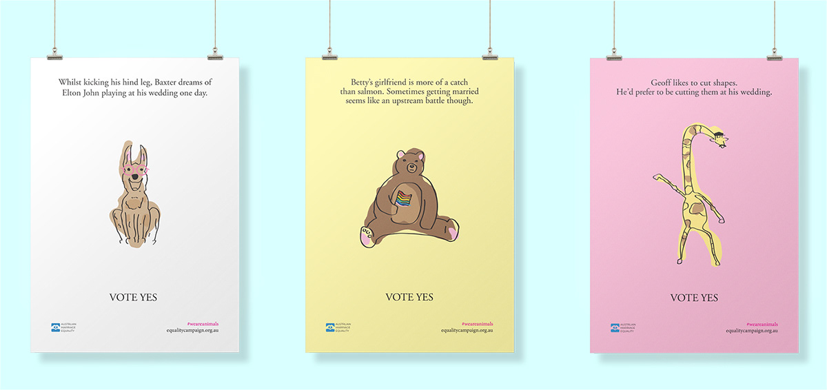 Adobe Portfolio animals giraffe elephant dog bear gay marriage vote yes poster equality