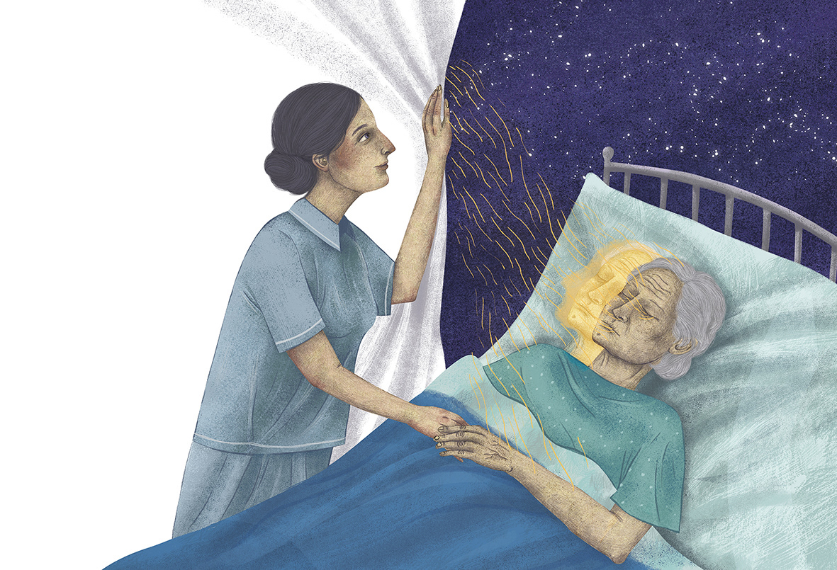 pressillustration illustration for magazine marriage senior blind smartphone Divorce hospice rest children