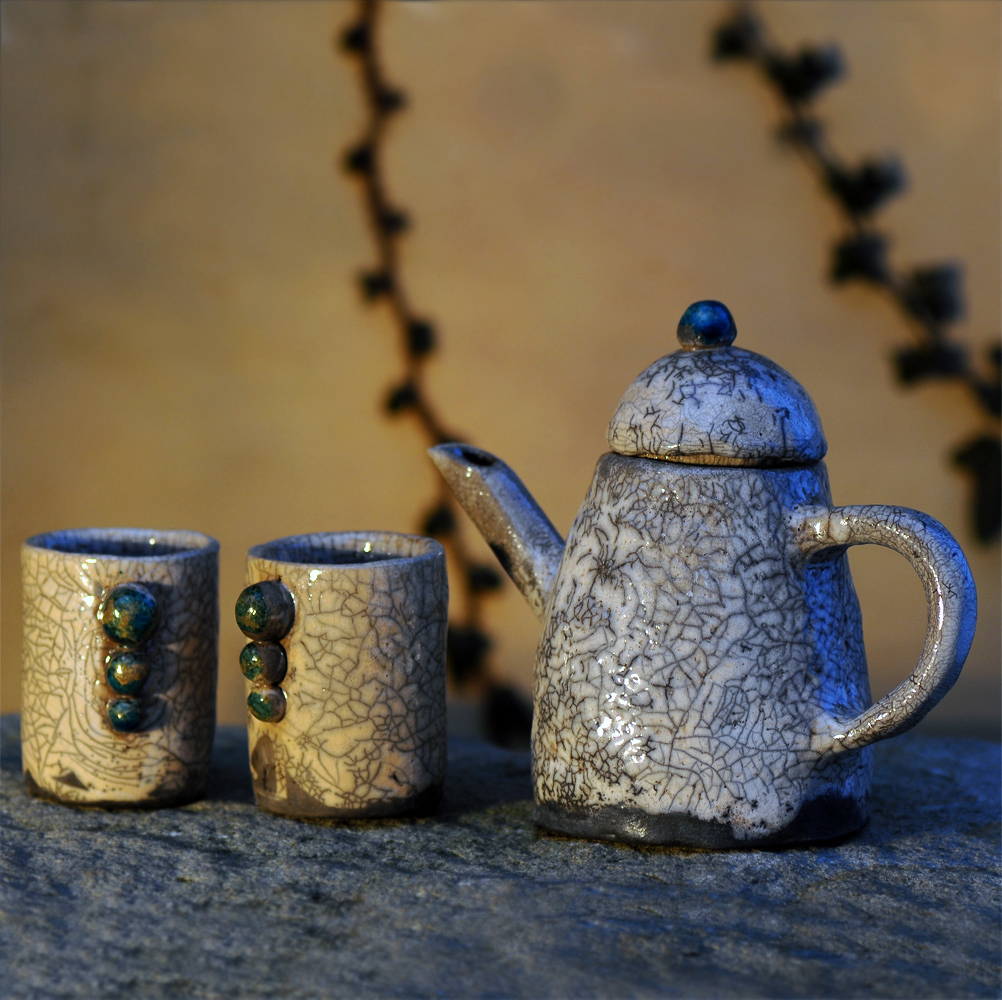 tea cups teapot Raku