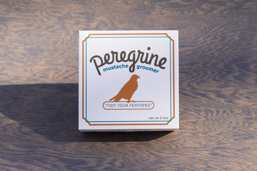 Mustache wax tin box upc design peregrine falcon