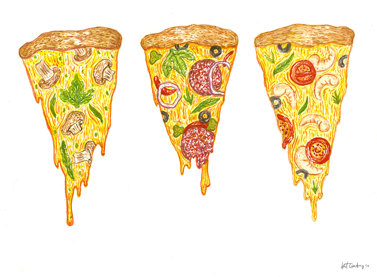 watercolor girl madethis girlskateboards Pizza pizza painting pizza toppings Food  food illustration
