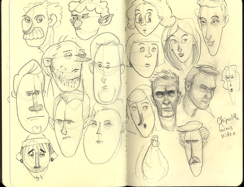 drawings sketches heads moleskine characters