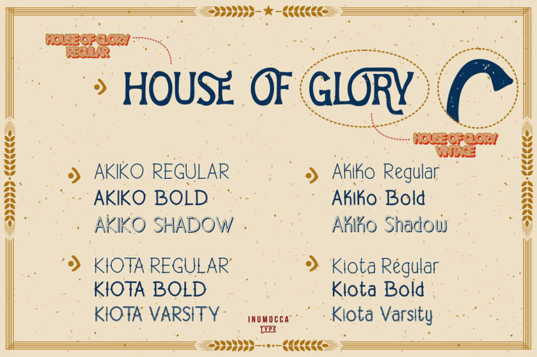 HOG house of glory glory font glory lettering akiko font Kiota Vintage lettering vintage font Victorian victorian lettering bundle family font inumocca   inumoccatype