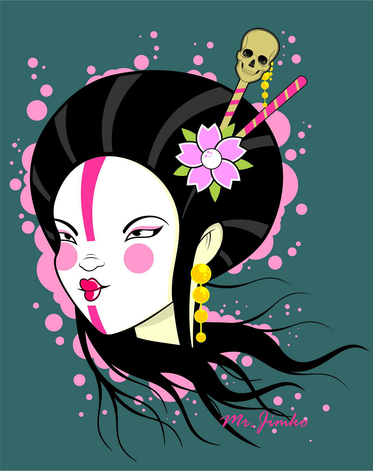 geisha color skull Craneo calavera
