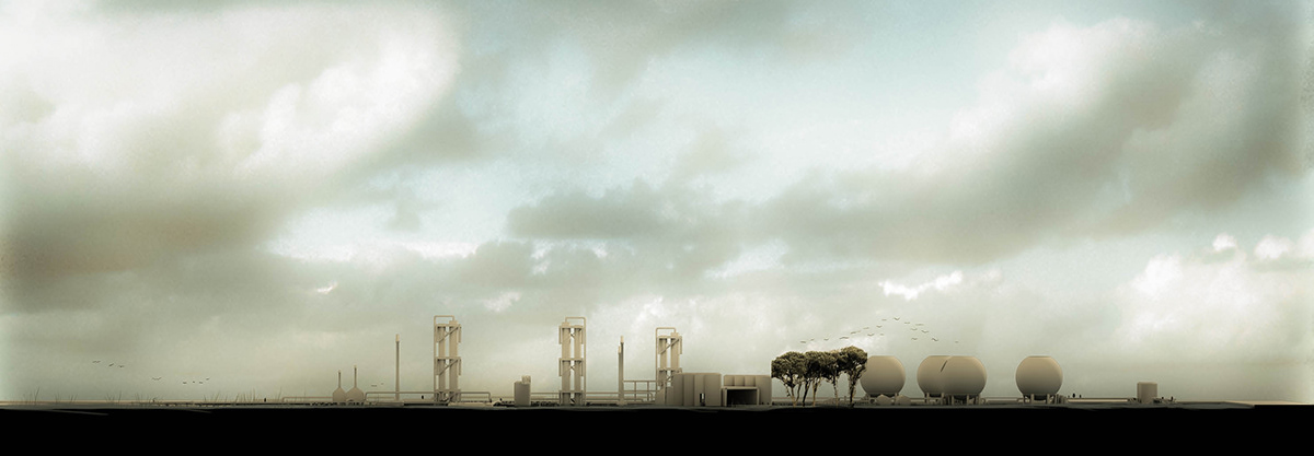 Urban narrative Oil refinery Eleusis narrative architecture sci-fi materiality