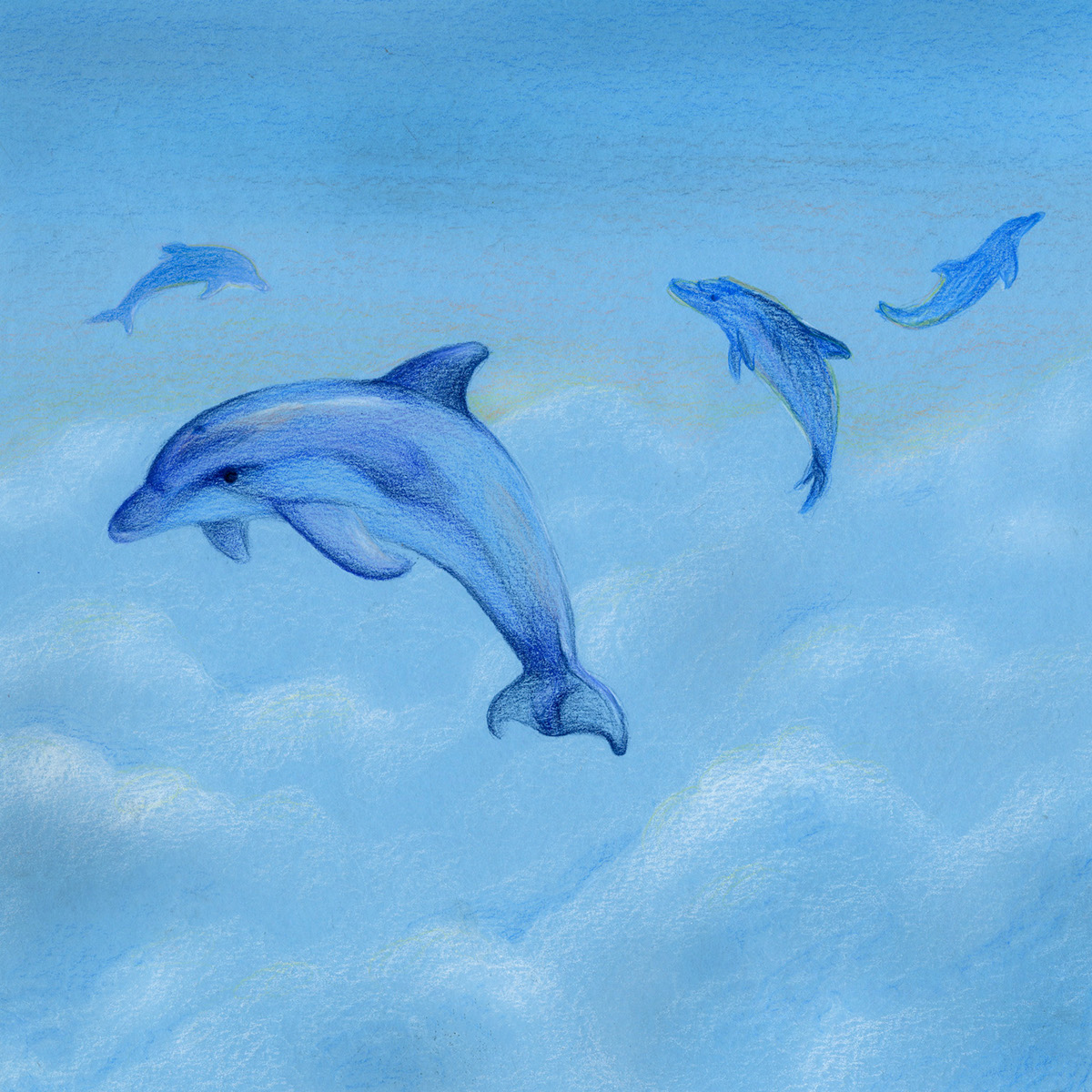 book aquatic animals colored pencil prismacolor canson paper realistc surreal SKY clouds