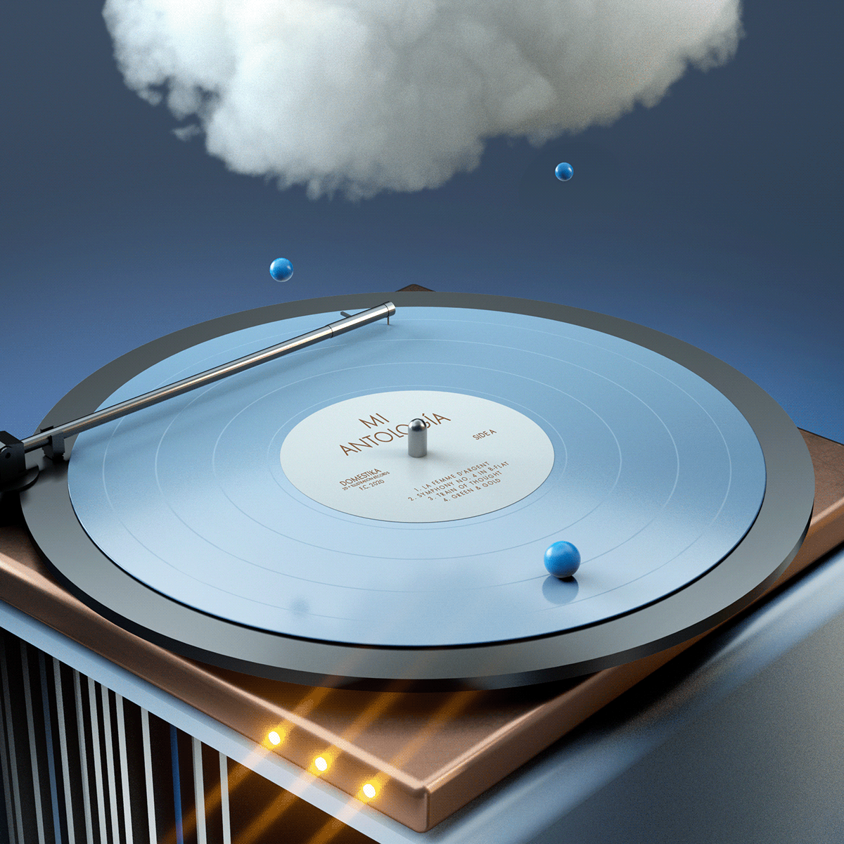 3D illustration Anthology cinema4d clouds domestika moon music night stairs turntable