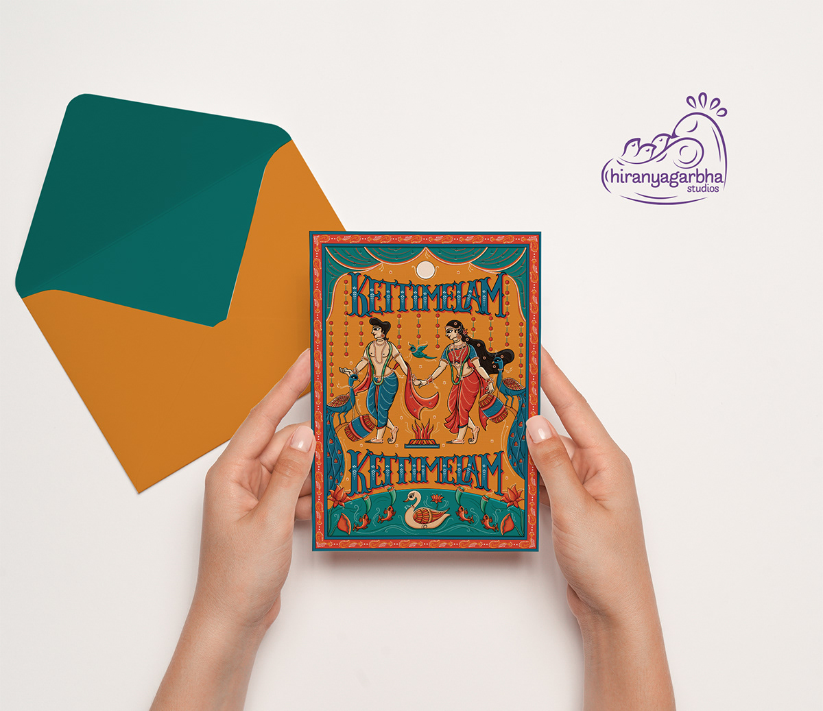 Kettimelam Tamil Wedding Invite Front Side Card View along with the envelope