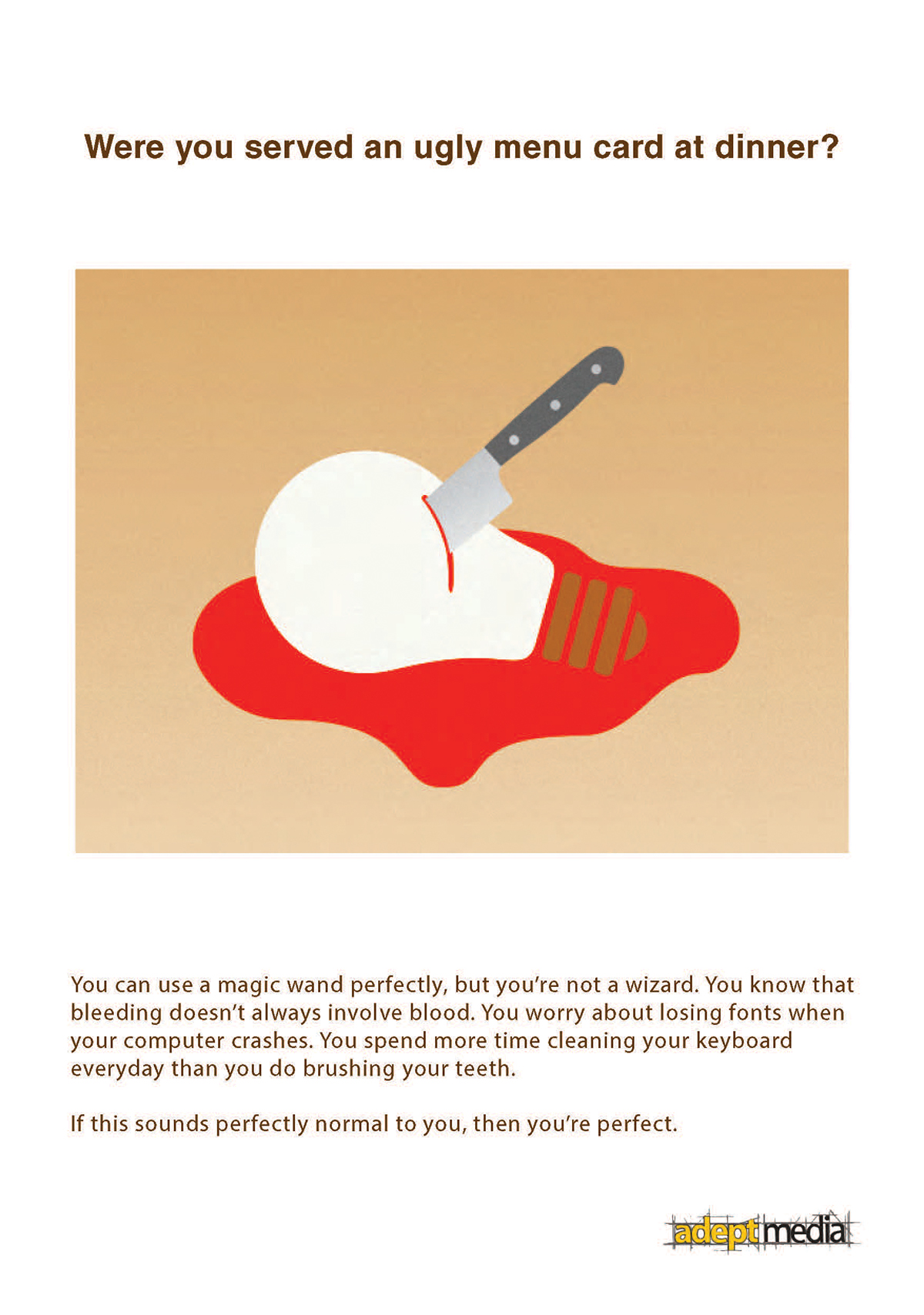 Typical designers humour kerning typo menu cards Healing Brush