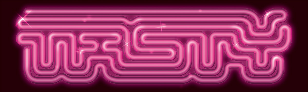Sasusage tasty neon one word brief pink single line typography  