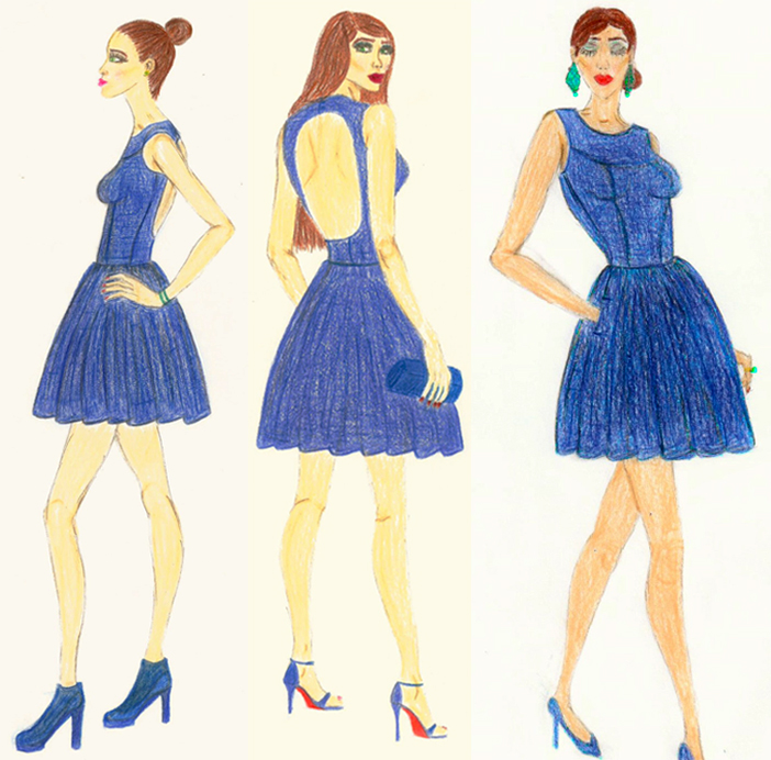 dress SILK midnight blue sketch design pattern Fashion  Style