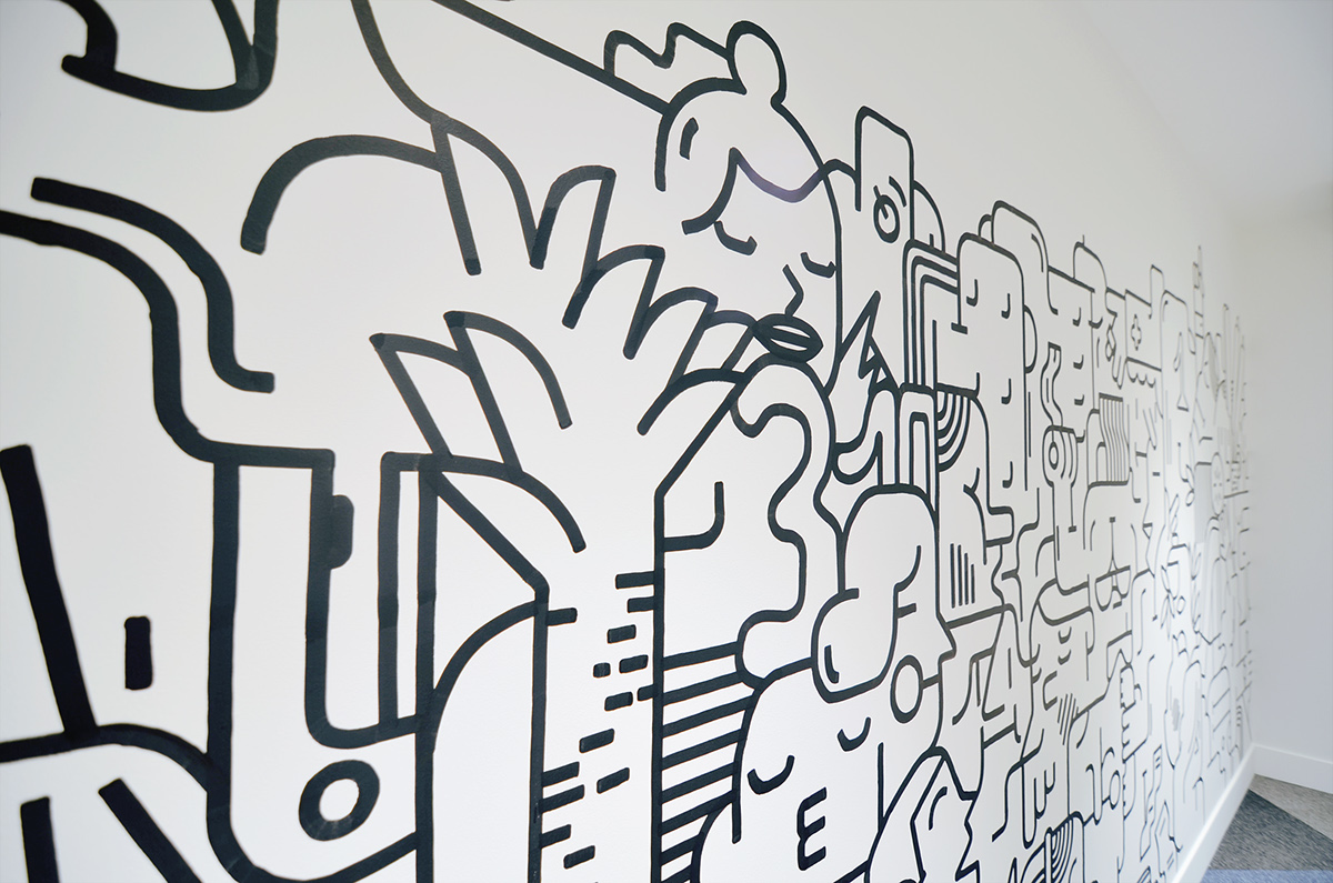 risevilnius Bank wallart Mural lineart ink Marker Moloko shirin ettoja interiorart