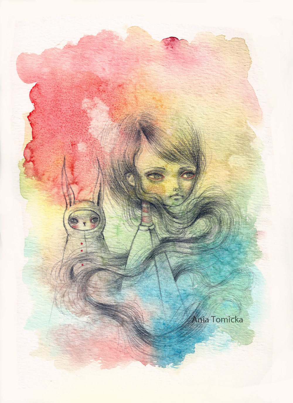 watercolor  sketch  drawing  pop surrealism  ania tomicka  girl  creepy  sweet