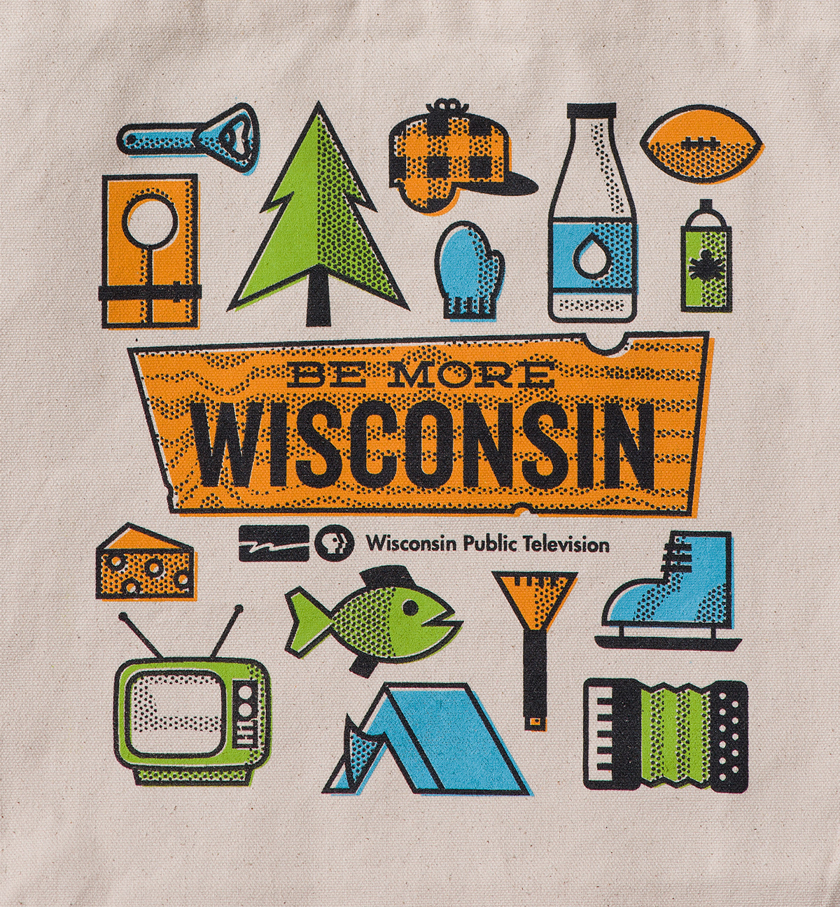 Wisconsin PBS vintage style icons outdoors screen print