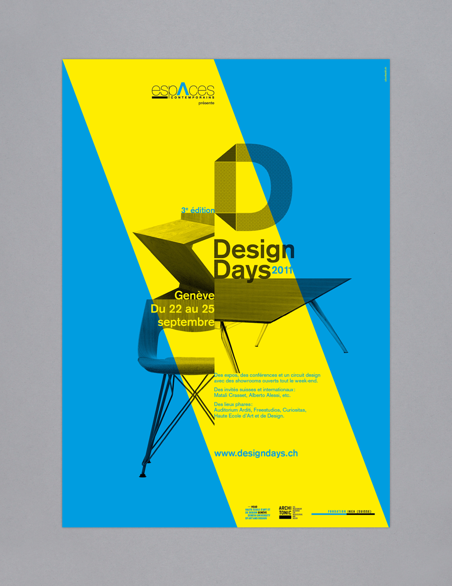 design days Geneva communication design furniture yellow blue affiche plakat poster logo designDays a3collectif yvo hählen a3 collectif