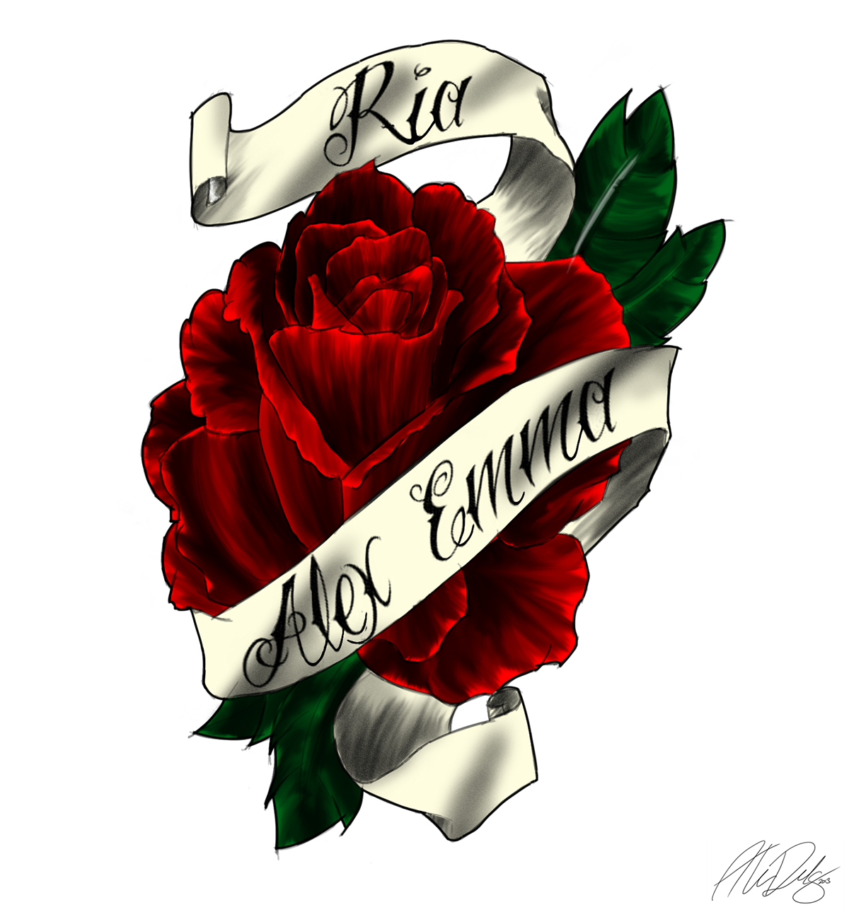 tattoo  drawing  Sketching  photoshop  shading  Rendering rose banners  script