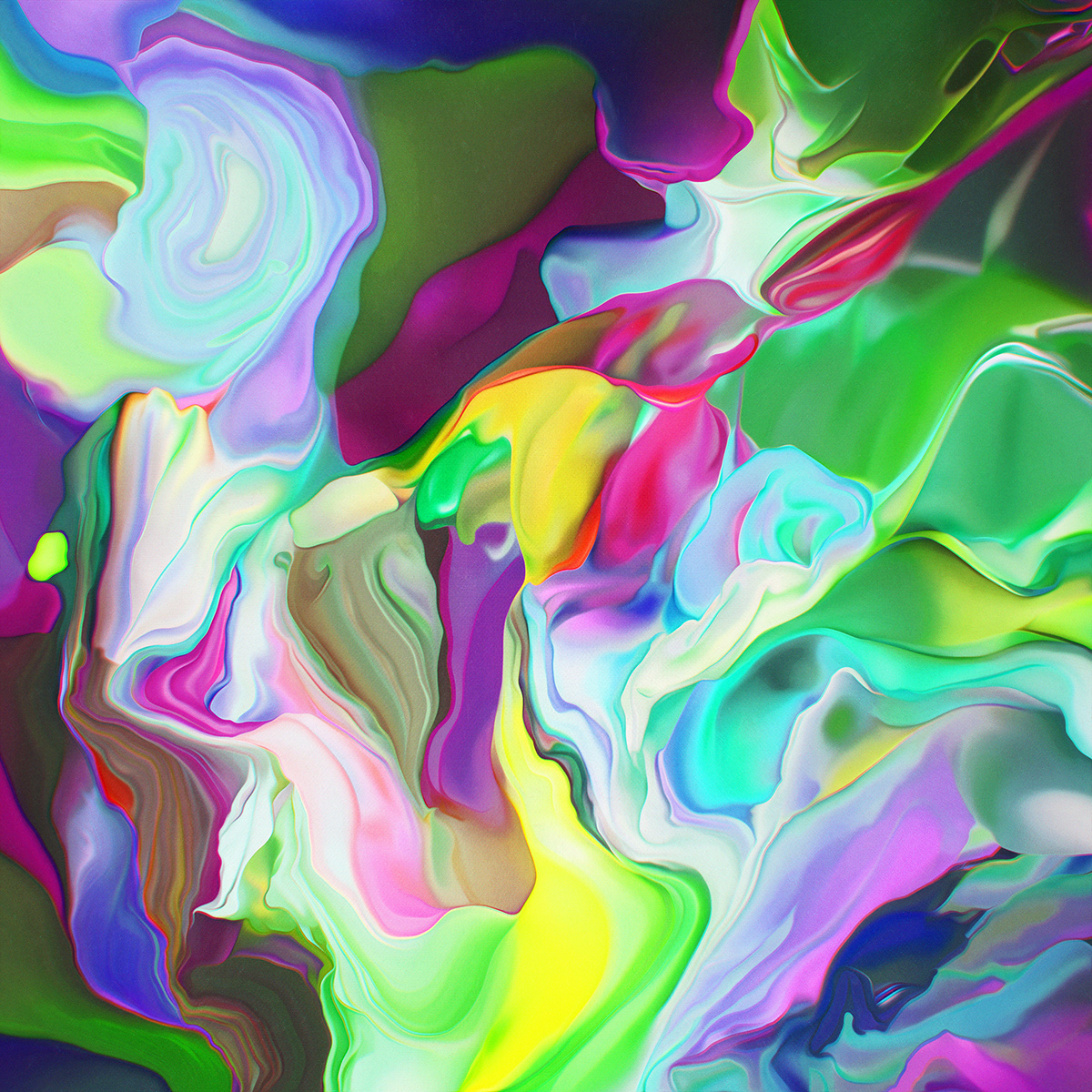 Liquid blend abstract acrylic paint mixing neon print viscosity wet