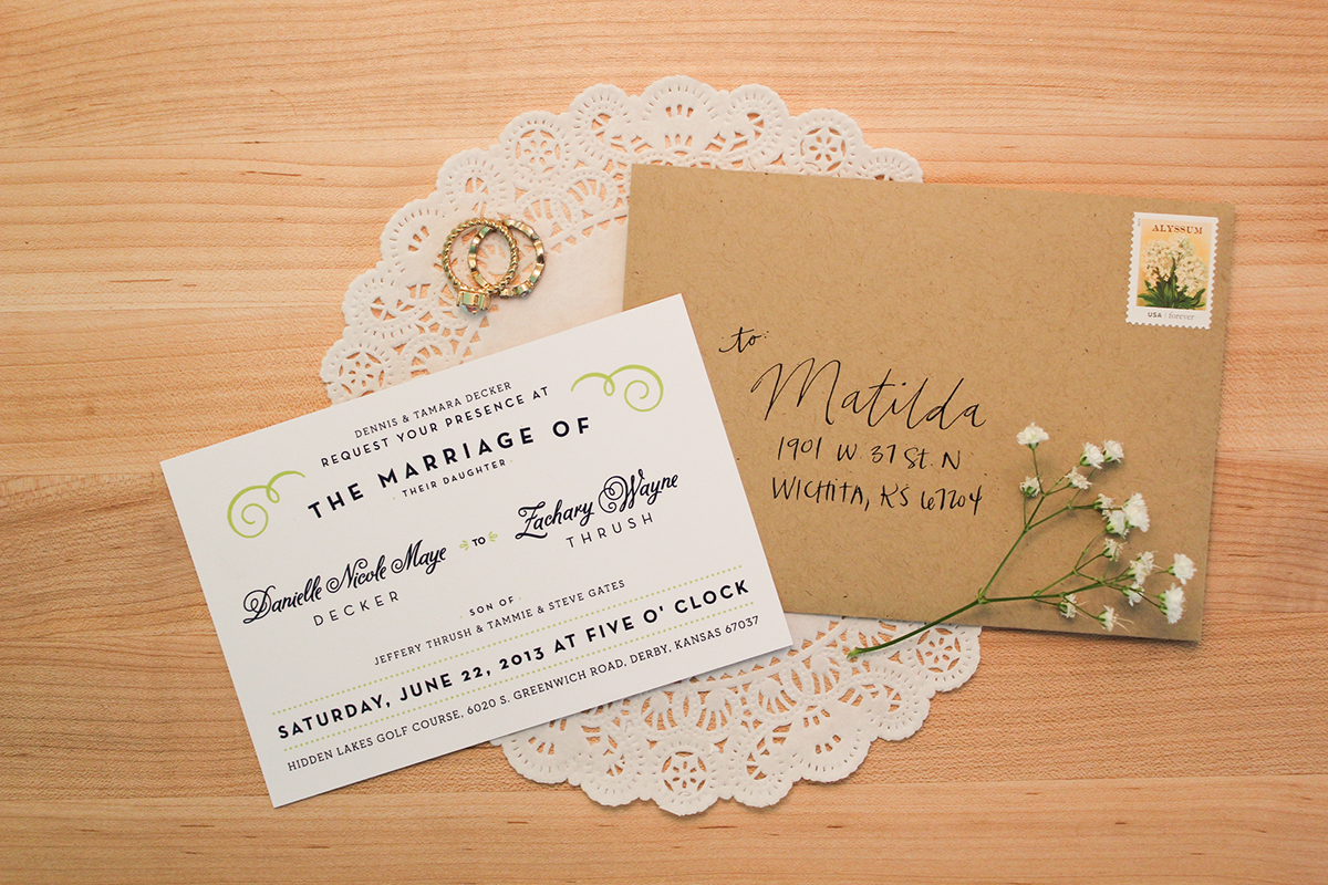 wedding Invitation rings Handlettering Flowers Stationery envelopes doily TWINE country kansas Love marriage